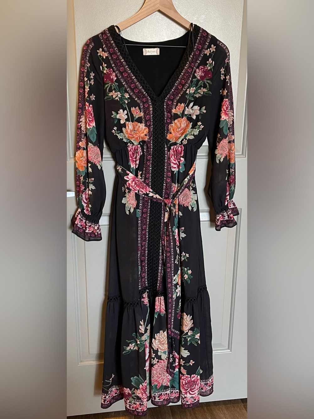 altar’d state Black Floral Belt Dress Size Small